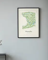 Hiawatha Golf Club map print, framed in a room