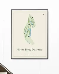 Hilton Head National Golf Club map print, framed in a room