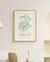 Hunter's Creek Golf Club map print, framed in a room