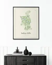 Indian Hills Country Club map print, framed in a room