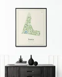 Itasca Country Club map print, framed in a room