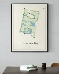Kissimmee Bay Country Club map print, framed in a room