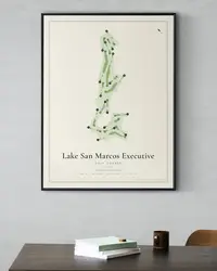 Lake San Marcos Executive Golf Course map print, framed in a room