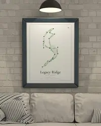 Legacy Ridge map print, framed in a room
