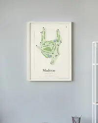 Maderas Golf Club map print, framed in a room