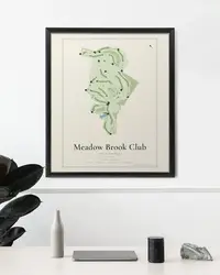 Meadow Brook Club map print, framed in a room