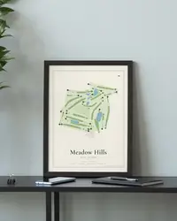 Meadow Hills Golf Course map print, framed in a room