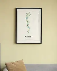 Meadows Golf Course map print, framed in a room