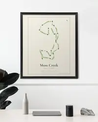 Moss Creek South Course map print, framed in a room