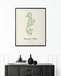 Mystery Valley Golf Club map print, framed in a room