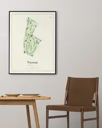 Nassau Country Club map print, framed in a room