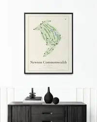 Newton Commonwealth Golf Course map print, framed in a room