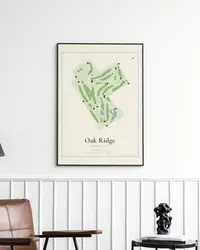 Oak Ridge Country Club map print, framed in a room
