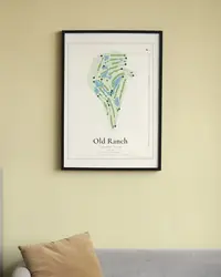 Old Ranch Country Club map print, framed in a room
