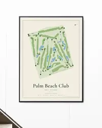 Palm Beach Club map print, framed in a room