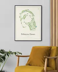 Palmetto Dunes - Arthur Hills Golf Course map print, framed in a room