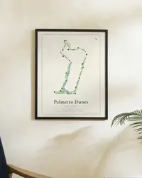 Palmetto Dunes - Robert Trent Jones Golf Course map print, framed in a room