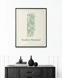 Pasadena Municipal Golf Course map print, framed in a room