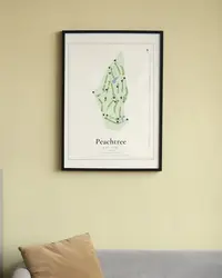Peachtree Golf Club map print, framed in a room