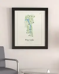 Pine Lake Country Club map print, framed in a room