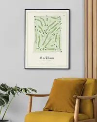 Rackham Golf Course map print, framed in a room