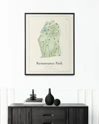 Renaissance Park Golf Course map print, framed in a room