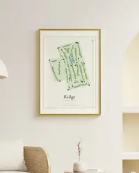 Ridge Country Club map print, framed in a room