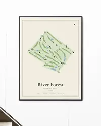 River Forest Country Club map print, framed in a room