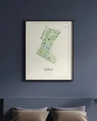 Safari Golf Club map print, framed in a room