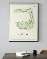 Sand Point Country Club map print, framed in a room