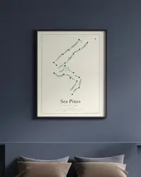 Sea Pines Country Club map print, framed in a room