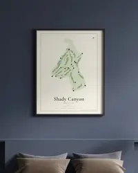 Shady Canyon Golf Club map print, framed in a room