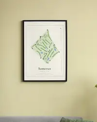 Somerset Country Club map print, framed in a room