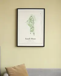 South Shore Country Club map print, framed in a room