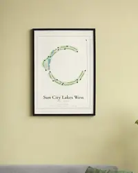 Sun City Lakes West Golf Course map print, framed in a room