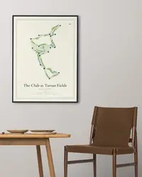 The Club at Tartan Fields map print, framed in a room