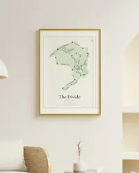 The Divide Golf Club map print, framed in a room