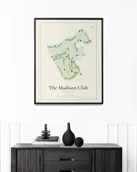 The Madison Club map print, framed in a room