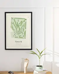 Town & Country Club map print, framed in a room