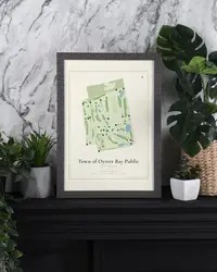 Town of Oyster Bay Public Golf Course map print, framed in a room