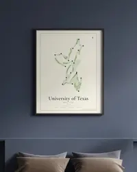 University of Texas Golf Club map print, framed in a room