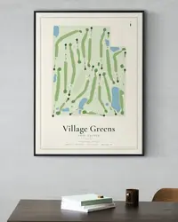 Village Greens of Woodridge map print, framed in a room
