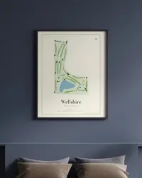 Wellshire Golf Course map print, framed in a room