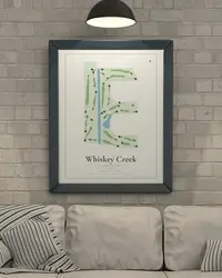 Whiskey Creek Country Club map print, framed in a room