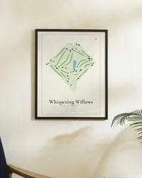 Whispering Willows Golf Course map print, framed in a room