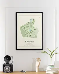 Charlotte Country Club map print, in a second room