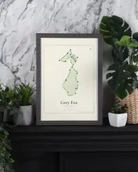 Grey Fox map print, in a second room