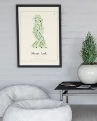 Myers Park Country Club map print, in a second room