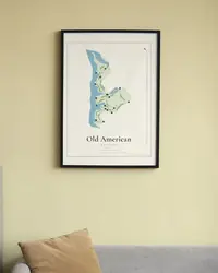 Old American Golf Club map print, in a second room